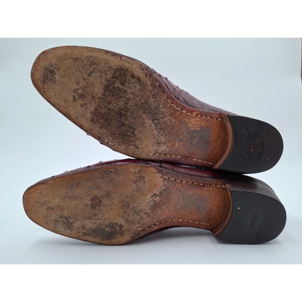 Mauri Mens Ostrich Leather Loafers Size 8.5 9 Burgundy Exotic Skin Vintage Italy - Picture 5 of 9